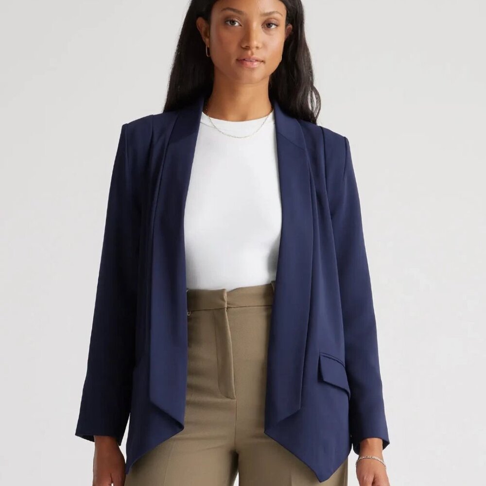 Quince Crepe Open Front Blazer- Navy- Small- 6- NWT
